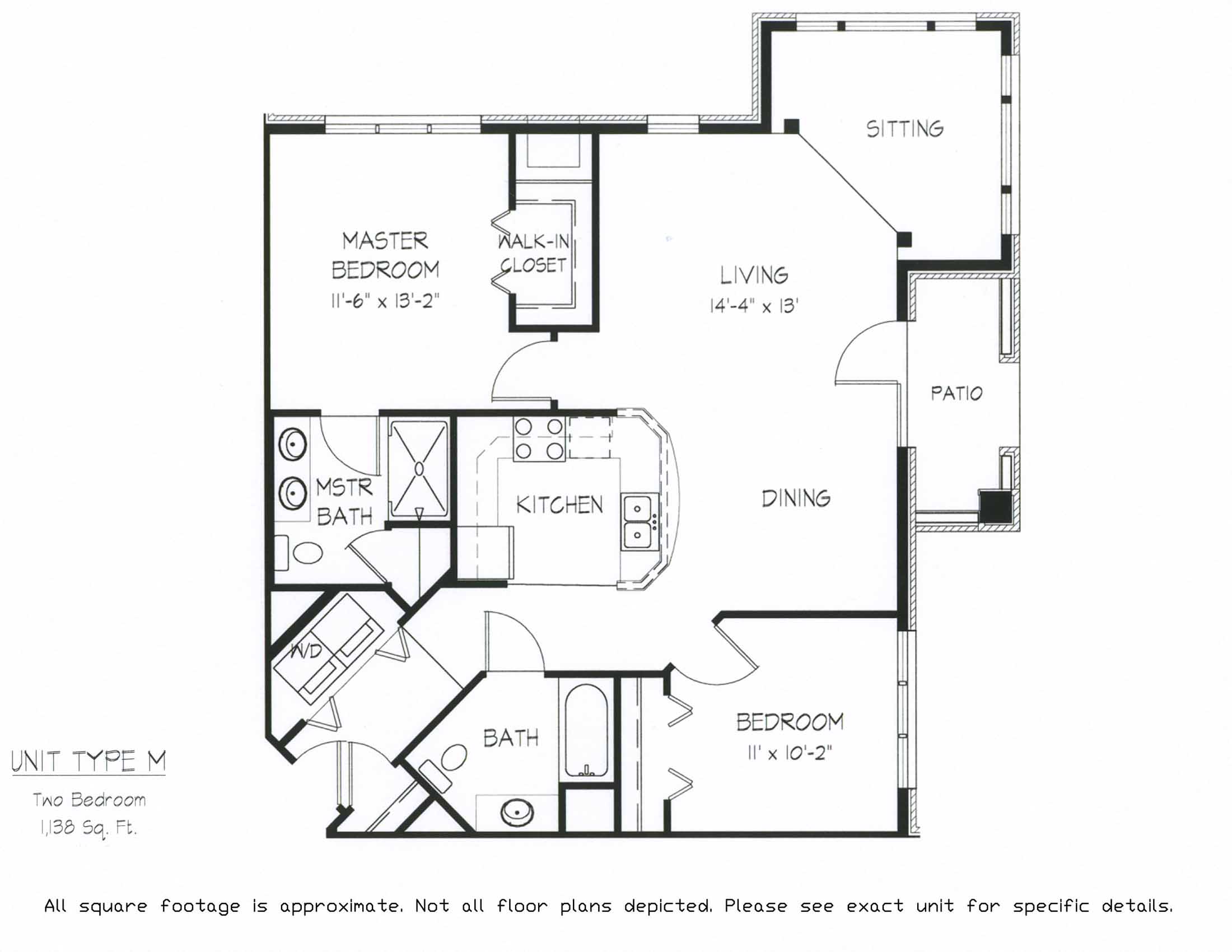 Floor plan for 2 beds, 2 baths, 1138 sqft